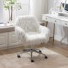 Goujxcy Upholstered Velvet Seashell Accent Chair, Rolling Swivel Office Vanity Chair Cute Decorative, Armless Stylish Comfy, Adjustable Height for Girls Bedroom/Study Room (White2) view 4