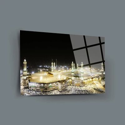 DEKADRON Kaaba Night Wall Decor, Glass Wall Art, Islamic Home Decor, Home Office Living Room Decoration, Islamic Wall Art, Housewarming Gift, islamic Wall Decor (17.7W x 25.6H 45x65cm)