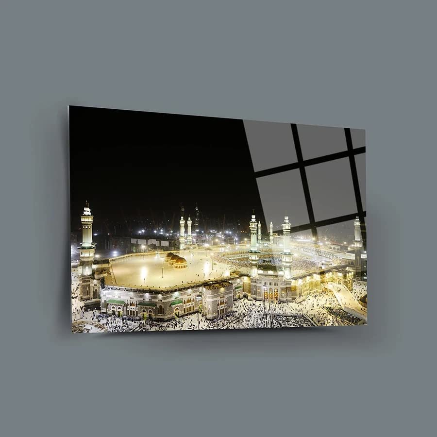 DEKADRON Kaaba Night Wall Decor, Glass Wall Art, Islamic Home Decor, Home Office Living Room Decoration, Islamic Wall Art, Housewarming Gift, islamic Wall Decor (17.7W x 25.6H 45x65cm)