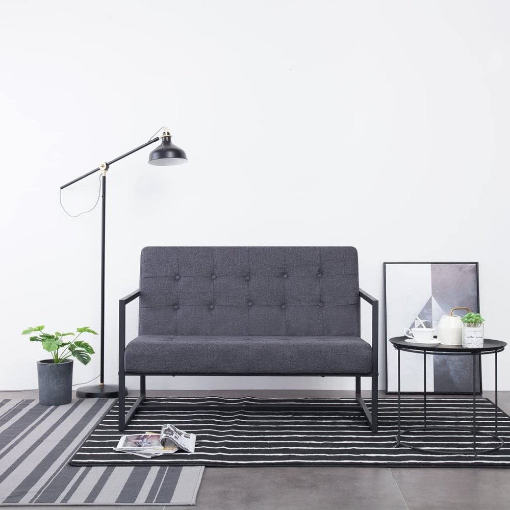 CHARMMA 2-Seater Sofa with Armrests Dark Gray Steel and Fabric-Grey-23.6KG