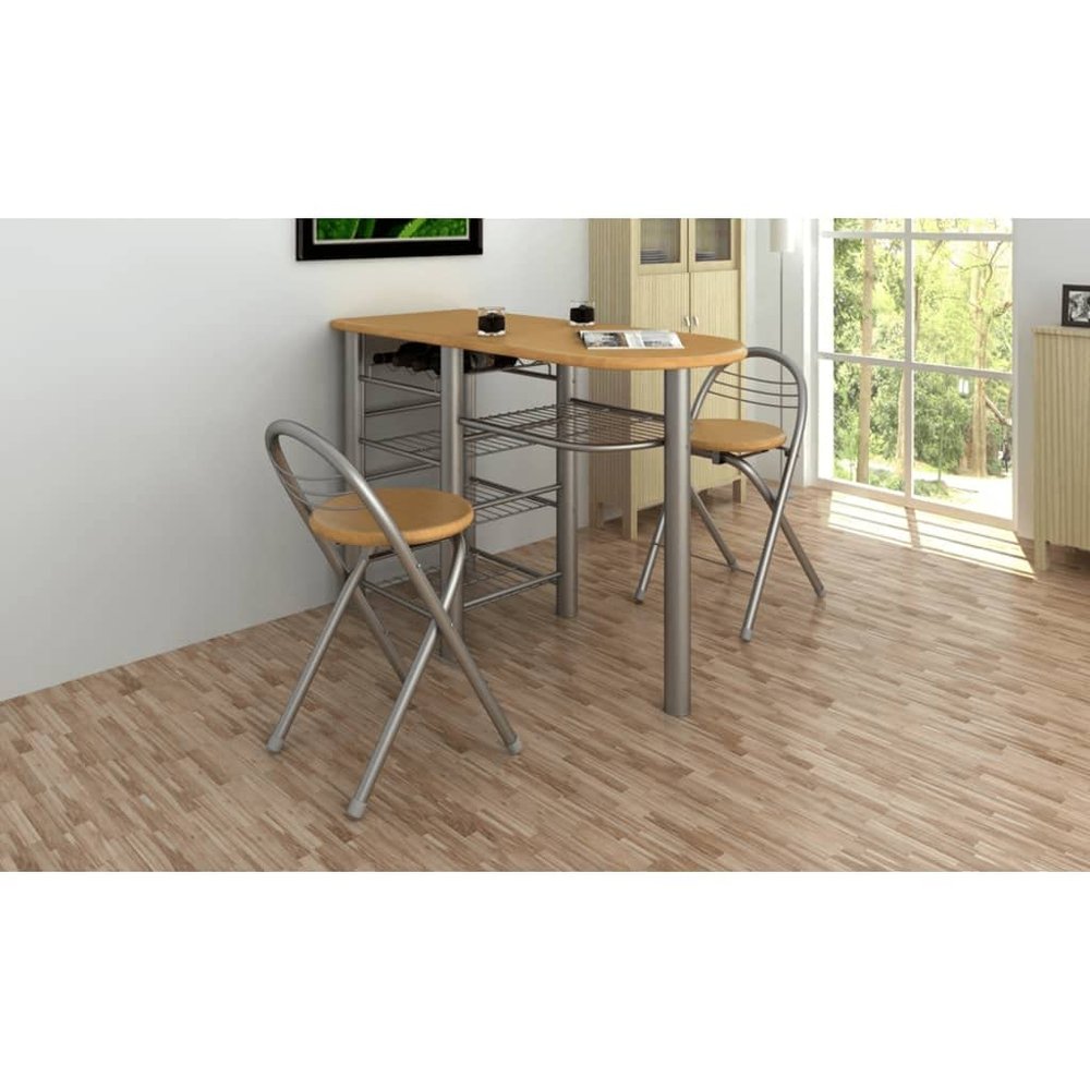CHARMMA Kitchen/Breakfast Bar/Table and Chairs Set Wood-Brown-20.9KG