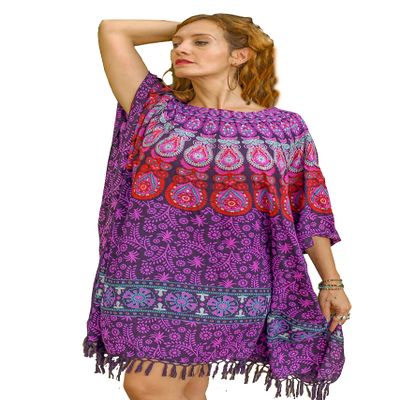 Purple Beach Kaftan for Women - Boho Chic Bikini Cover Up - Mandala Sarong Dress