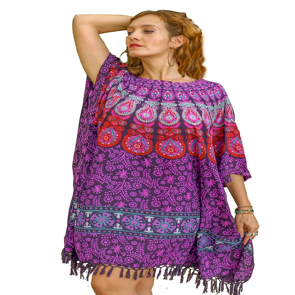 Purple Beach Kaftan for Women - Boho Chic Bikini Cover Up - Mandala Sarong Dress