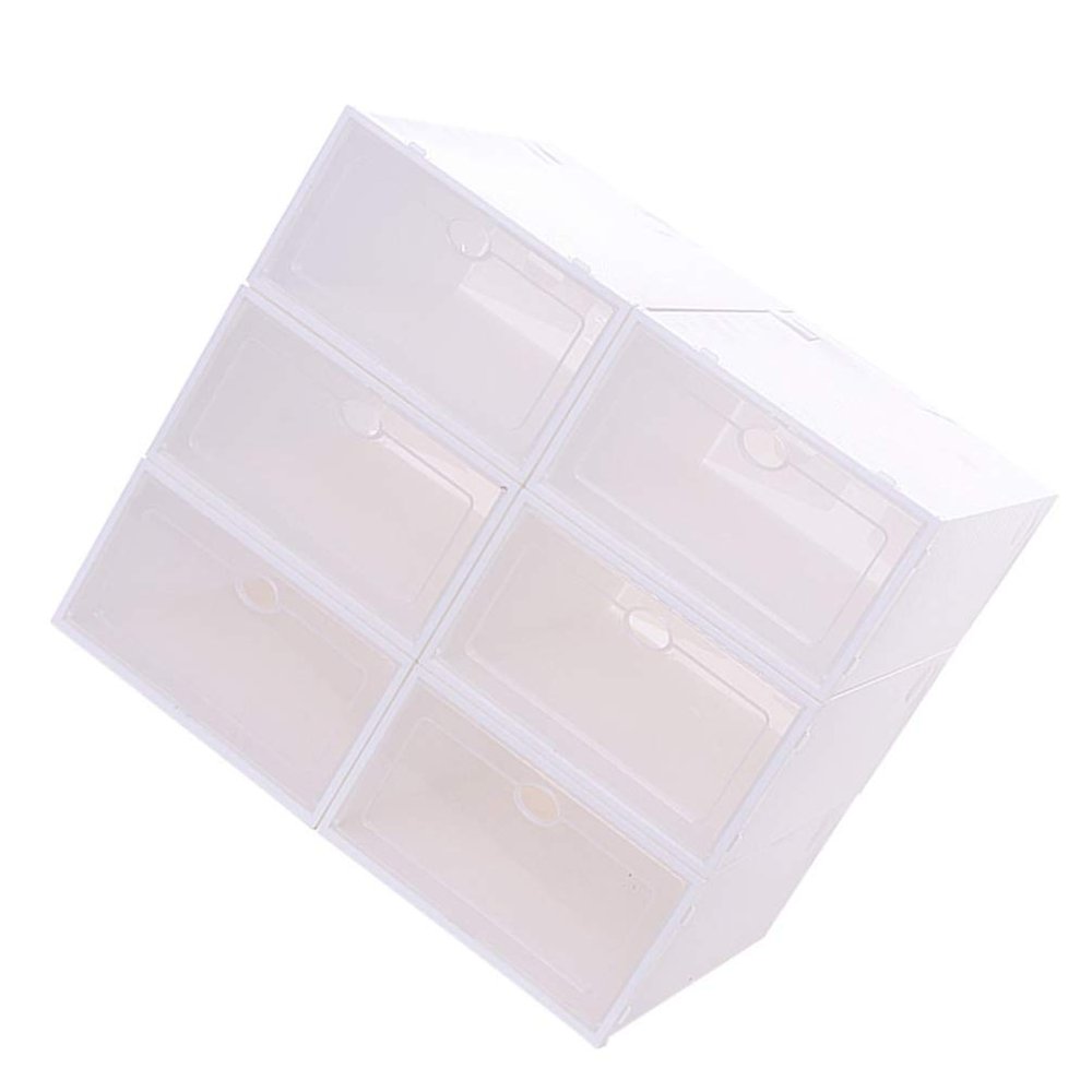 6pcs Box Cloth Storage Bin Foldable Shoe Cabinet Collapsible Storage Bins Stacking Storage Bins Stackable Storage Drawers Shoes Storage Bin Men and Women Fabric White -