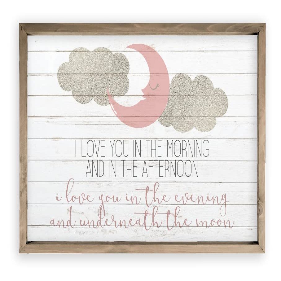 MRC Wood Products I Love You In The Morning And In The Afternoon Nursery Wall Sign Decor Kid's Room With Frame 20x30