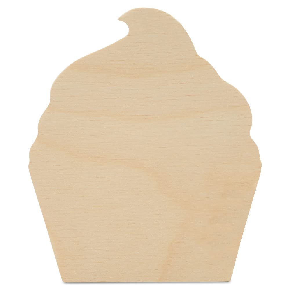 Cupcake Chunky Wood Cutout 4 x 3-1/4-inch, Pack of 5 Unfinished Wooden Cutouts for Wooden Tray Decor & Tiered Holder, by Woodpeckers