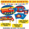 Oojami Fire Truck Birthday Party Decorations for 24 Guests  Firefighter Party Supplies Set with Plates, Cups, Napkins, 2 Table Covers & Happy Birthday Banner  Firetruck Themed Birthday Decor view 2