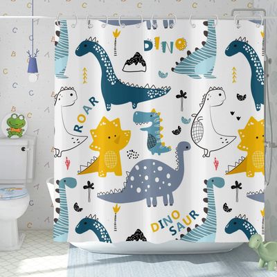 GCIREC Kid Dinosaur Shower Curtain, Boys Cute Funny Animal Graffiti Cartoon Dino Dinosaur Bathroom Curtain Waterproof Fabric Machine Washable with Hooks,72" Wx72 L