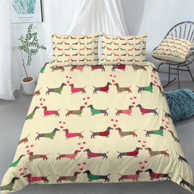 REALIN Dogs Duvet Cover Set Puppies Dachshund Cute Pets Bedding Girl Boy Kids Bed Sets 2/3/4PCS Quilt Covers/Sheets/Pillow Shams,Twin/Full/Queen/King (D,Full-200x229cm-4PCS)