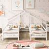 HUIJU Double Twin Size Platform Bed Frames with Built-in Table,No Box Spring Needed,Triangular House Beds, White view 1