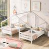 HUIJU Double Twin Size Platform Bed Frames with Built-in Table,No Box Spring Needed,Triangular House Beds, White view 3