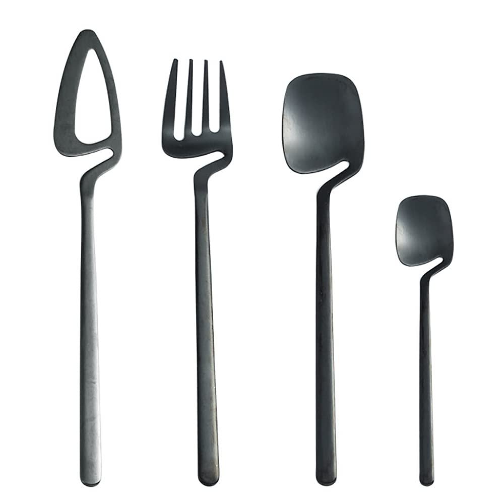 24 Piece Black Silverware Set for 6 Unique Flatware Cutlery Set Modern Stainless Steel Dinnerware Tableware Sets for Kitchen Family Gatherings & Daily Use Dishwasher Safe