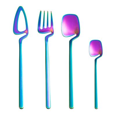 24 Piece Rainbow Silverware Set for 6 Unique Flatware Cutlery Set Modern Stainless Steel Dinnerware Tableware Sets for Kitchen Family Gatherings & Daily Use Dishwasher Safe