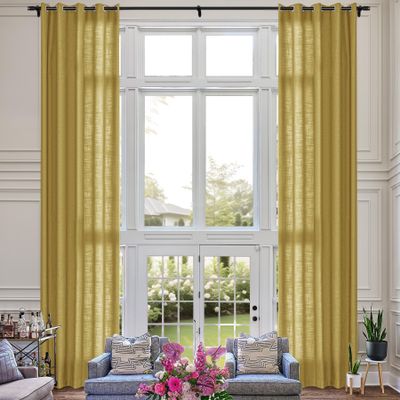 Fcosie Extra Long 132 Inches Linen Curtains for High Ceiling Living Room Bedroom, 11 FT Nickel Grommets Custom Made Drapes, Rattan Privacy Drapery for Loft Sliding Door, 1 Panel, 50" Wx132 L