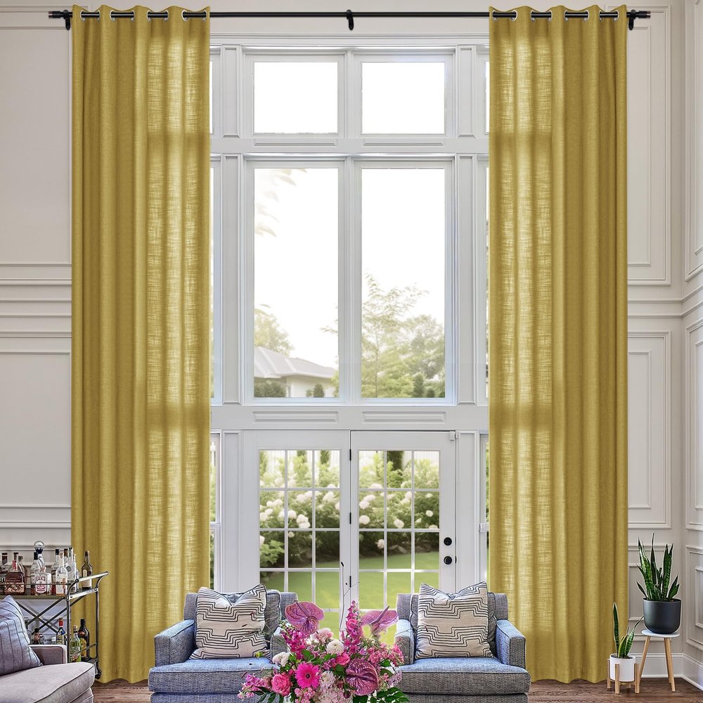 Fcosie Extra Long 132 Inches Linen Curtains for High Ceiling Living Room Bedroom, 11 FT Nickel Grommets Custom Made Drapes, Rattan Privacy Drapery for Loft Sliding Door, 1 Panel, 50" Wx132 L