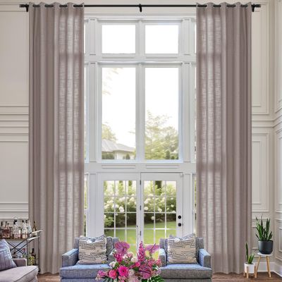Fcosie Extra Long 132 Inches Linen Curtains for High Ceiling Living Room Bedroom, 11 FT Nickel Grommets Custom Made Drapes, Parchment Privacy Drapery for Loft Sliding Door, 1 Panel, 50" Wx132 L