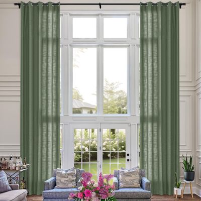 Fcosie Extra Long 132 Inches Linen Curtains for High Ceiling Living Room Bedroom, 11 FT Nickel Grommets Custom Made Drapes, Lagoon Privacy Drapery for Loft Sliding Door, 1 Panel, 50" Wx132 L