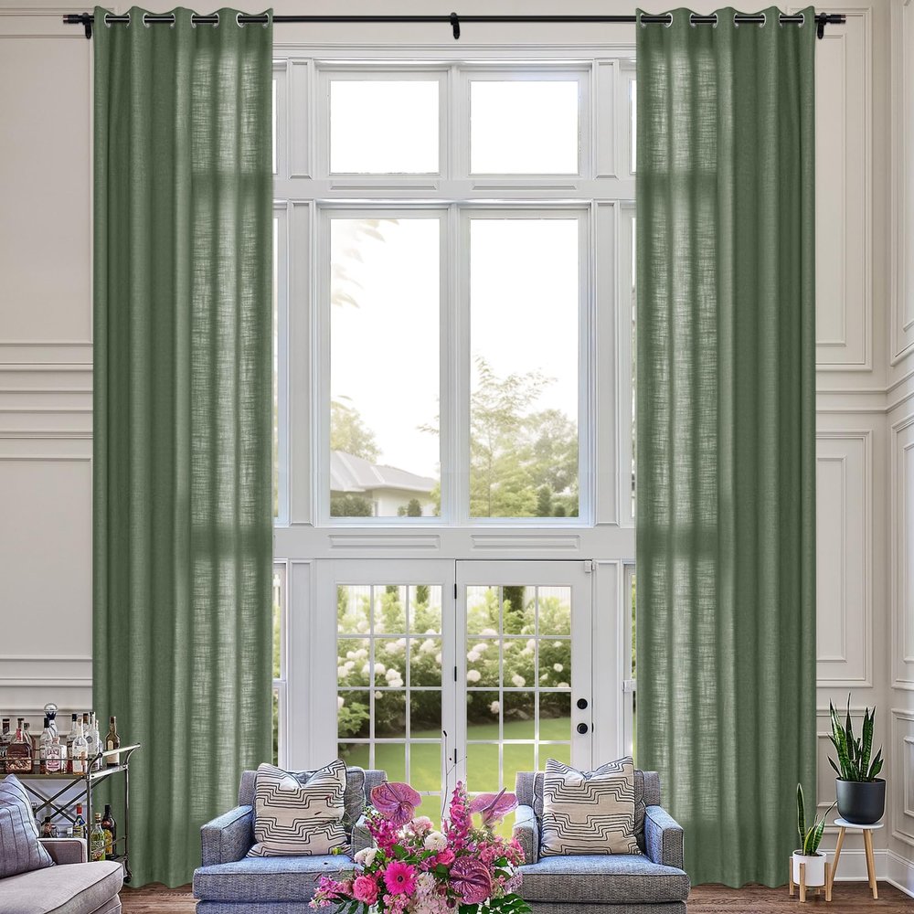 Fcosie Extra Long 132 Inches Linen Curtains for High Ceiling Living Room Bedroom, 11 FT Nickel Grommets Custom Made Drapes, Lagoon Privacy Drapery for Loft Sliding Door, 1 Panel, 50" Wx132 L