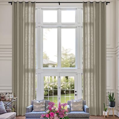 Fcosie Extra Long 132 Inches Linen Curtains for High Ceiling Living Room Bedroom, 11 FT Nickel Grommets Custom Made Drapes, Island Fossil Privacy Drapery for Loft Sliding Door, 1 Panel, 50" Wx132 L
