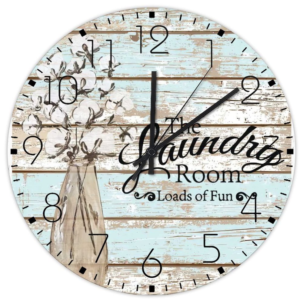 12x12 Inch Wood Wall Clock The Laundry Room Loads of Fun Fireplace Decor for Garage Retro Religious Wall Clocks Double-Sided Round Wooden Wall Clock Rustic for Cabin Girls Room