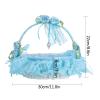 MISNODE Foldable Satin Flower Girl Basket, Blue, 11.8 in Diameter, 8.6 in Height view 3