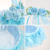 MISNODE Foldable Satin Flower Girl Basket, Blue, 11.8 in Diameter, 8.6 in Height view 4