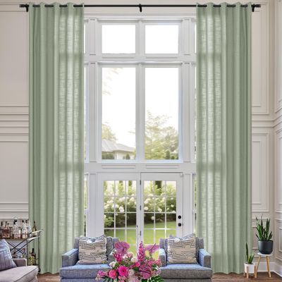 Fcosie Extra Long 132 Inches Linen Curtains for High Ceiling Living Room Bedroom, 11 FT Nickel Grommets Custom Made Drapes, Pale Blue Privacy Drapery for Loft Sliding Door, 1 Panel, 50" Wx132 L