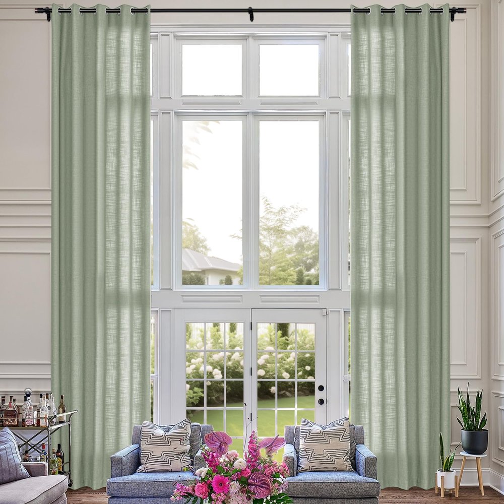 Fcosie Extra Long 132 Inches Linen Curtains for High Ceiling Living Room Bedroom, 11 FT Nickel Grommets Custom Made Drapes, Pale Blue Privacy Drapery for Loft Sliding Door, 1 Panel, 50" Wx132 L