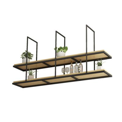 2 Tier Solid Wood Ceiling Shelf LOFT Industrial Bar Restaurant Iron Frame Floating Shelves Ceiling Hanger Hanging Storage Rack Decoration Flower Stand, 5 Sizes (Size : 110x30x80cm)
