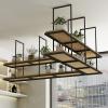 2 Tier Solid Wood Ceiling Shelf LOFT Industrial Bar Restaurant Iron Frame Floating Shelves Ceiling Hanger Hanging Storage Rack Decoration Flower Stand, 5 Sizes (Size : 110x30x80cm) view 2