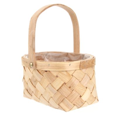 Sewroro Portable Handmade Wooden Woven Storage Basket with Handle Medium Rattan Storage Container for Toys Snacks and Sundries Organizer and Decor