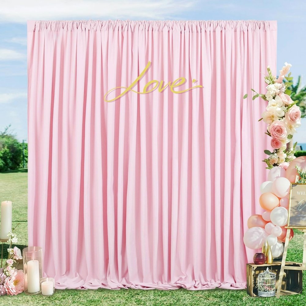 10ft x 8ft Pink Backdrop Curtain Party Backgrounds Panels Polyester Fabric for Valentine's Day Wedding Baby Shower Birthday Photography Party Decorations 5ft x 8ft,2 Panels