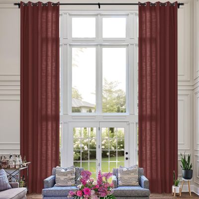 Fcosie Extra Long 132 Inches Linen Curtains for High Ceiling Living Room Bedroom, 11 FT Nickel Grommets Custom Made Drapes, Cinnabar Privacy Drapery for Loft Sliding Door, 1 Panel, 50" Wx132 L