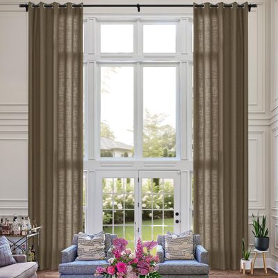 Fcosie Extra Long 132 Inches Linen Curtains for High Ceiling Living Room Bedroom, 11 FT Nickel Grommets Custom Made Drapes, Cocoa Creme Privacy Drapery for Loft Sliding Door, 1 Panel, 50" Wx132 L