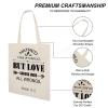 Beach Bags, Love Covers over All Wrongs Reusable Canvas Shopping Bag with Interior Pocket Multi purpose Grocery Bags for Women Men Kids view 4