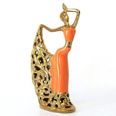 Abstract Sculpture for Home Decor,Peacock Dancing Girl Ceramic Statue Figurine Art Figurine Dancer Desk Anniversary Wedding Ornaments (Color : Orange)