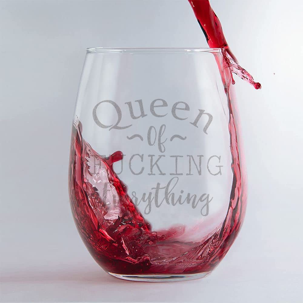 15 oz Stemless Wine Glass Queen Of Fucking Everything Drinking Glass Glassware for Red or White Wine Cocktails Perfect For Homes & Bars Party Supplies Decorations