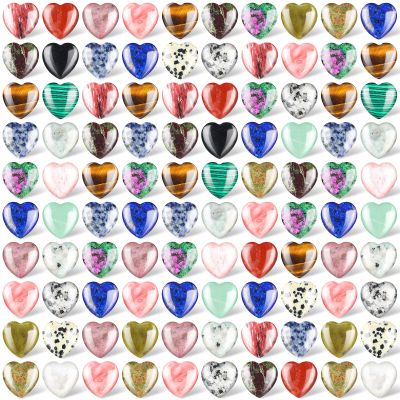 Nuenen 108 Pcs Heart Stones Worry Stones Bulk 0.8 Inch Mothers Day Gift Heart Shaped Rocks Natural Crystal Rocks Carved Pocket Healing Gemstone for Mom Love Wedding Decor Witchcraft(Elegant Style)