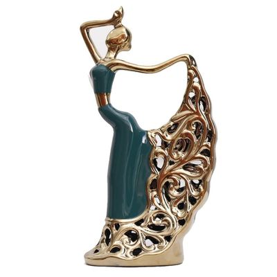 Abstract Sculpture for Home Decor,Peacock Dancing Girl Ceramic Statue Figurine Art Figurine Dancer Desk Anniversary Wedding Ornaments (Color : Green)