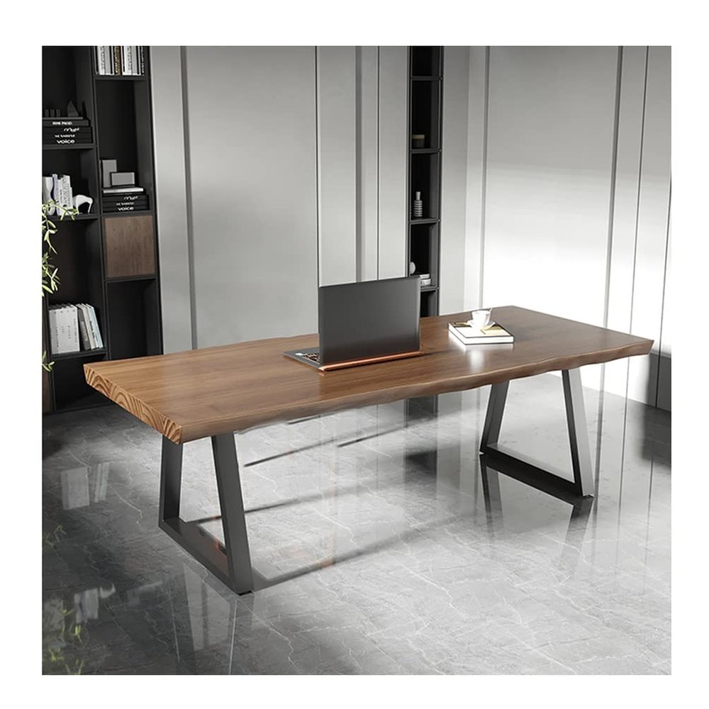 Modern Industrial Home Office Solid Wood Desk, Computer Desk Desk Study Table Workstation Conference Table Dining Table with Metal Stand (Size : 120X60X75CM/47X24X30IN)