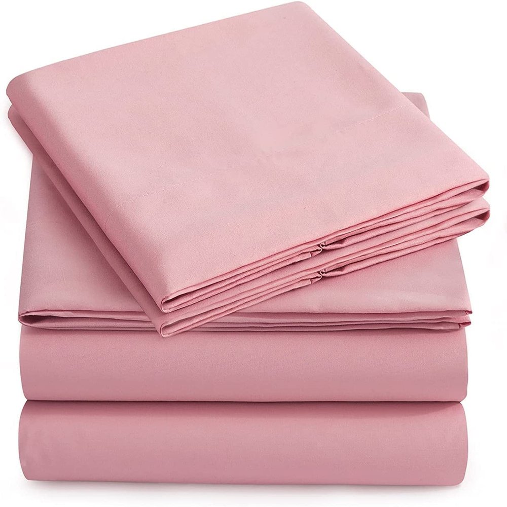 100% Egyptian Cotton, 6 - Piece Sheet Set, Pure Sateen Weave & 400 Thread Count Hotel-Collection Bedding Sheets with Fitted Sheet 15-16 Inches Deep Pocket-Pink Solid,Queen Size.
