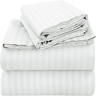 100% Egyptian Cotton, 6 - Piece Sheet Set, Pure Sateen Weave & 400 Thread Count Hotel-Collection Bedding Sheets with Fitted Sheet 15-16 Inches Deep Pocket-White Stripe,Full-XXL Size.