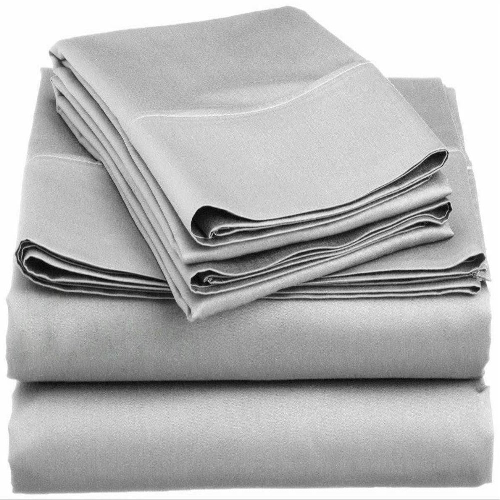 100% Egyptian Cotton, 6 - Piece Sheet Set, Pure Sateen Weave & 400 Thread Count Hotel-Collection Bedding Sheets with Fitted Sheet 15-16 Inches Deep Pocket-Light Grey Solid,Full-XXL Size.