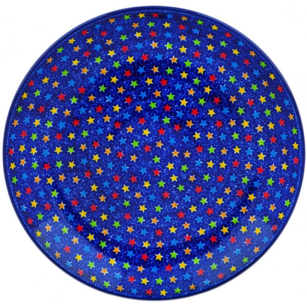 Polmedia Polish Pottery Dinner Plate UNIKAT - Colorful Star Show Pattern Handmade in Boleslawiec Poland by Ceramika Artystyczna + Certificate of Authenticity
