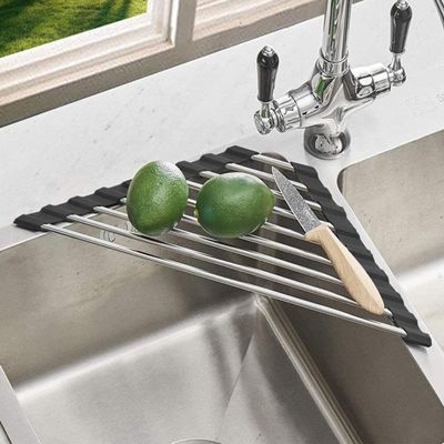 Ahyuan Roll up Dish Drying Rack Over The Sink Kitchen Roll up Sink Drying Rack Portable Dish Drainer Foldable Dish Drying Rack (Black, Triangle 16.3''X9.4'')