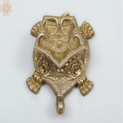 Exotic India 5" Small Brass Diya On Tortoise - Brass