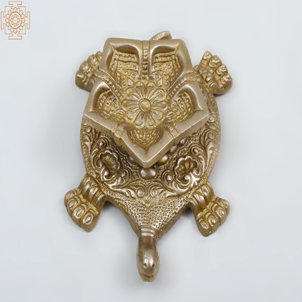 Exotic India 5" Small Brass Diya On Tortoise - Brass