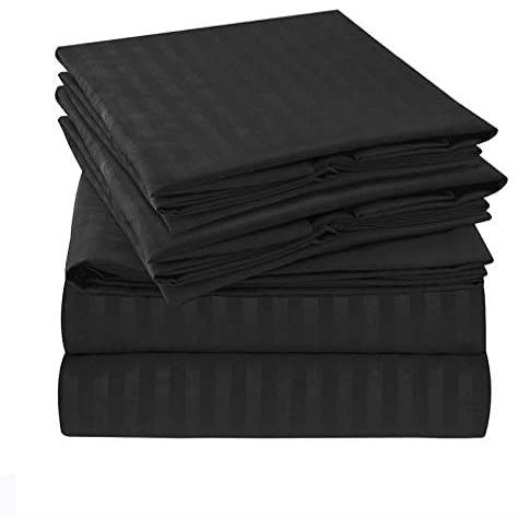 100% Egyptian Cotton, 6 - Piece Sheet Set, Pure Sateen Weave & 400 Thread Count Hotel-Collection Bedding Sheets with Fitted Sheet 15-16 Inches Deep Pocket-Black Stripe,King Size.
