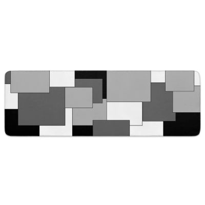 Black White Kitchen Bath Shower Door Welcome Mat for Bedroom/Living/Laundry Room,Washable Bathroom Bathtub Runner Rug,Middle Century Grey Abstract Patchwork Color Block Art Outdoor Doormat,24"x71"