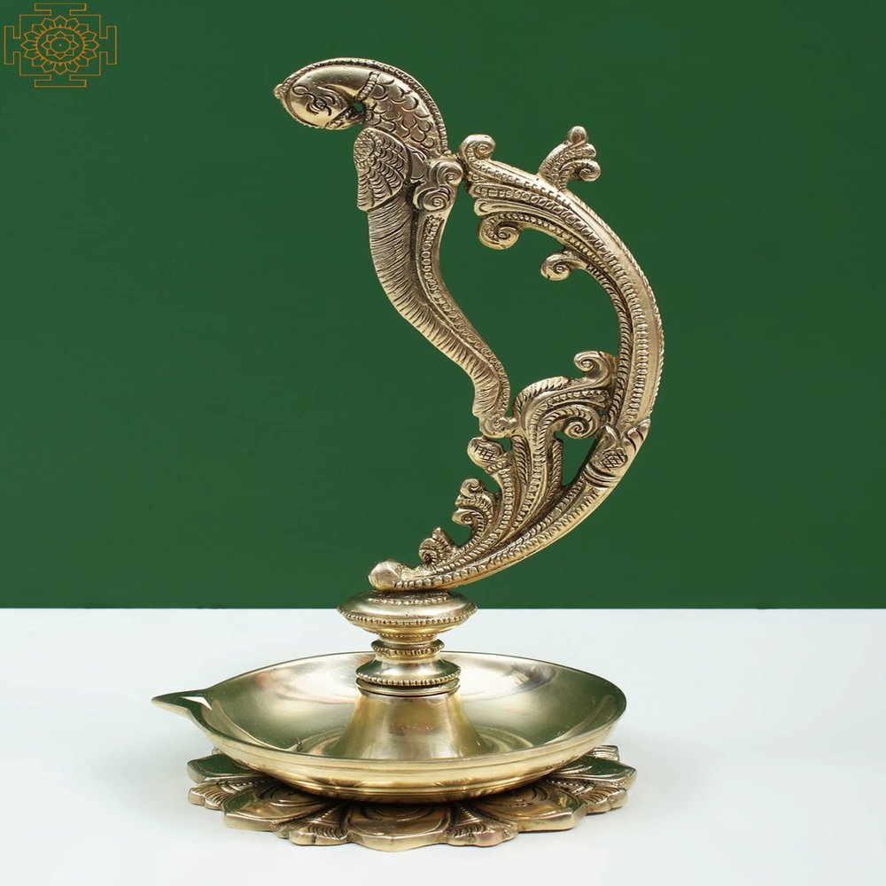 Exotic India 8" Brass Parrot Oil Diya - Brass